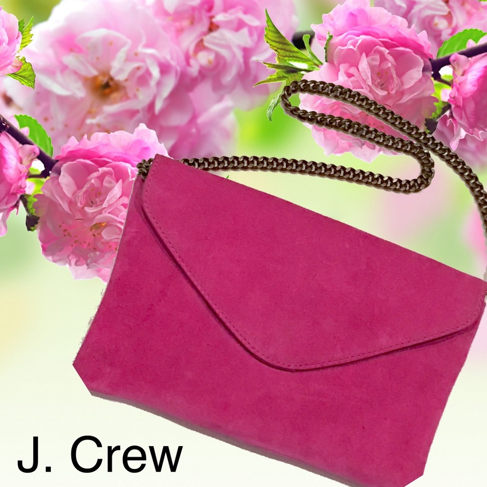 J. Crew Pink Suede Envelope Shoulder Bag with Chain Strap